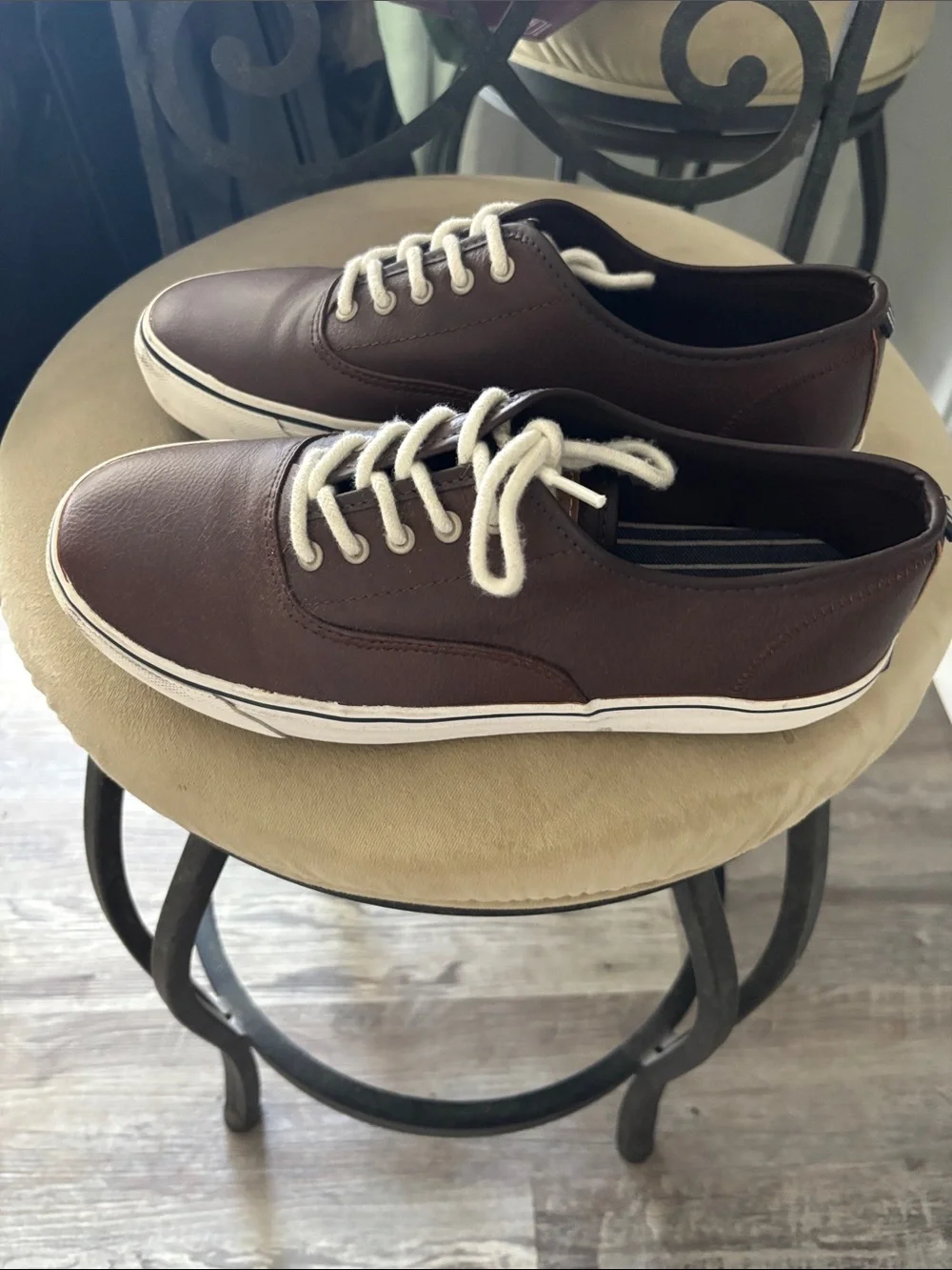 Nautica Brown Canvas Boat Shoes with Cream Laces